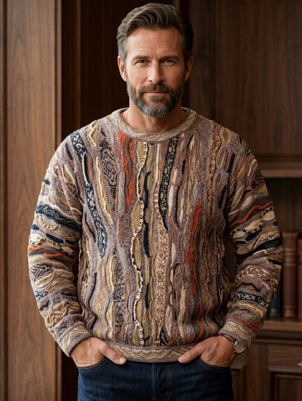 Coogi Linen Cotton Knit Woven 3D Vintage Sweater Shirt